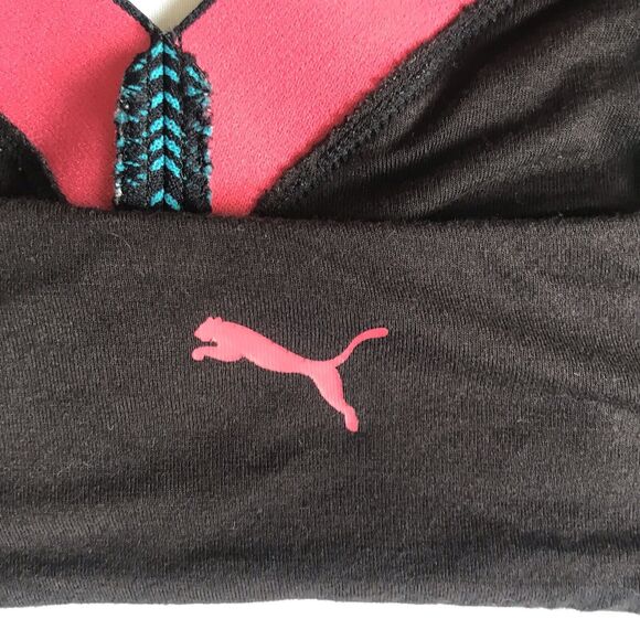 Puma Vintage Y2K Bralette Wide Strap Black Pink Green Unpadded Logo V-Neck S XS - Picture 3 of 7